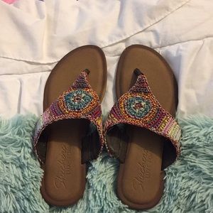 sketchers luxe memory foam flip flops